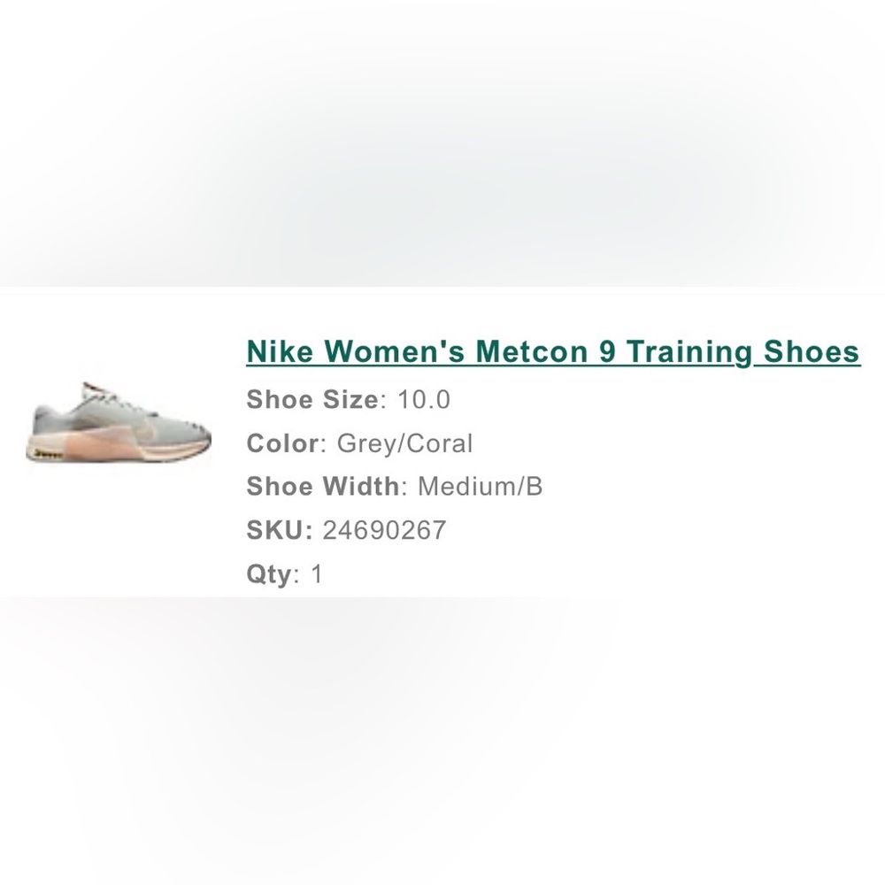 Nike Women's Metcon 9 Athletic Shoes - Gray and Coral - Size 10 - worn twice - Picture 2 of 4